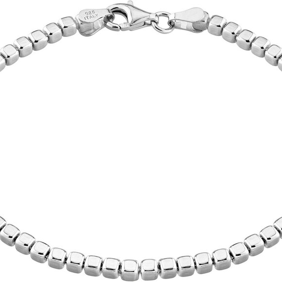 Italian 925 Sterling Silver 18Kt Gold Plated Organic Cube Bead Chain Bracelet f